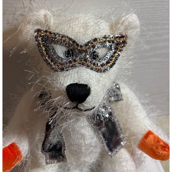 Dan Dee Collectors Choice White Fuzzy Teddy Bear With Mask & Bow Tie Orange Paws - Picture 2 of 6
